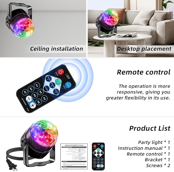 Party Lights Disco Balls Strobe Light for Parties with Remote Control for Home Room Dance Birthday Karaoke Stocking Stuffers New Years Eve Parties Decorations(2pack)