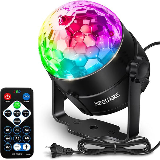 NEQUARE Disco Ball DJ Party Lights Sound Activated with Remote Control Strobe Lamp 7 Modes Stage Light for Home Room Dance Parties Karaoke Halloween Christmas Birthday Decorations -1 Pack