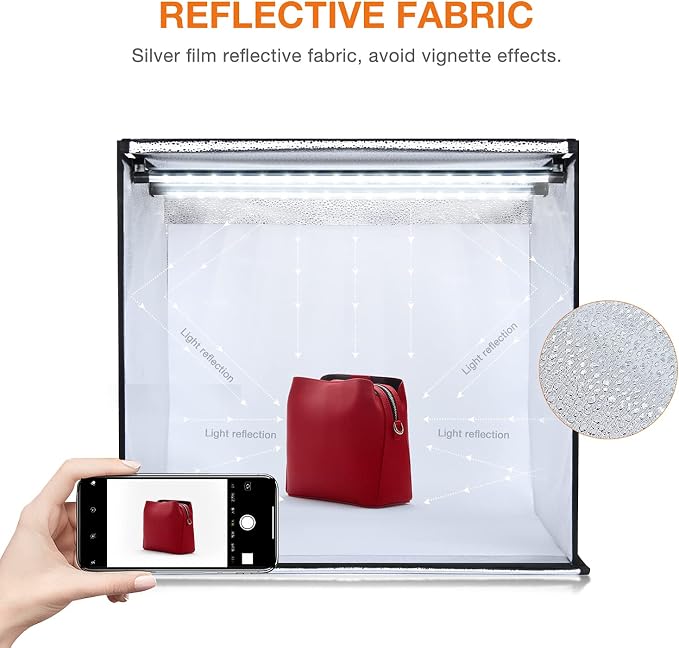 Yesker Photo Light Box, 20x20x20 inch Portable Lighting Tent Kit Brightness Adjustable Studio Photography Booth with 98 Large LED Lights CRI95+ with 4 Background for Large Items Shooting