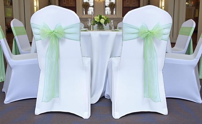 MDS® Pack of 150 Organza Chair Sashes for Wedding Decoration, Reusable Sheer Chair Bows for Banquet Chair Cover, Reception, Bridal Shower, Baby Shower, Birthday Party & Special Events - Apple Green