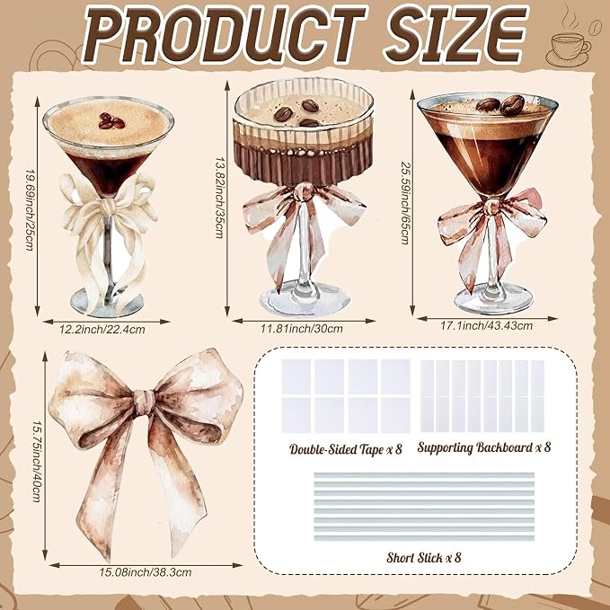 4 Pcs A Tini Bit Older Cardboard Cutout Espresso Martini Bow Birthday Party Decoration Martini Coffee Cardboard Cutout for Bar Women Girls Bachelorette Night Photo Backdrop Bridal Shower