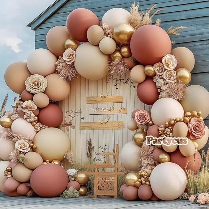 Dusty Rose Balloon Arch Kit Double Stuffed Mauve Pink Cream White Sand Tan Boho Balloon Garland with Blush Brown Gold Latex for Baby Shower Wedding Birthday Fall Party Decoration