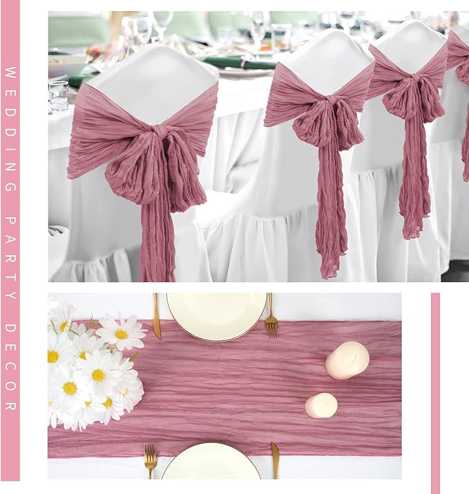 24 Pack Cheesecloth Table Runner 20 x 120 inch Cheese Cloth Table Runner Bulk,Romantic Boho Sheer Gauze Fabric Table Runners for Wedding Reception,Party,Bridal Shower Table Decor(Dusty Rose)