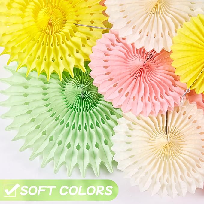 Paper Jazz 11pcs Pastel Paper Fans, Soft Colorful Party Decorations for Spring, Fairy, Tea Party, Birthday Hanging Paper Flowers for Wedding, Baby Shower, Garden Decor