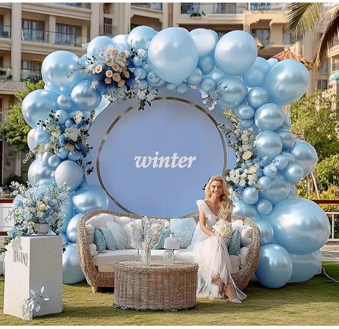 Blue Balloon Garland Double Stuffed Baby Light Blue Balloons Different Sizes 18/12/5in Latex Pearl Balloon Arch for Baby Shower Wedding Winter Wonderland Snow Princess Boy‘s Birthday Party Decorations