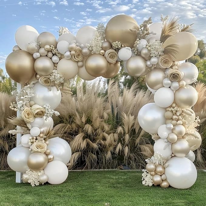 White Balloon Arch Pearl White Balloons Gold Balloon Arch Kit Pearl Sand Balloons Different Size For Wedding Bridal Anniversary Engagement Prom Party Decorations