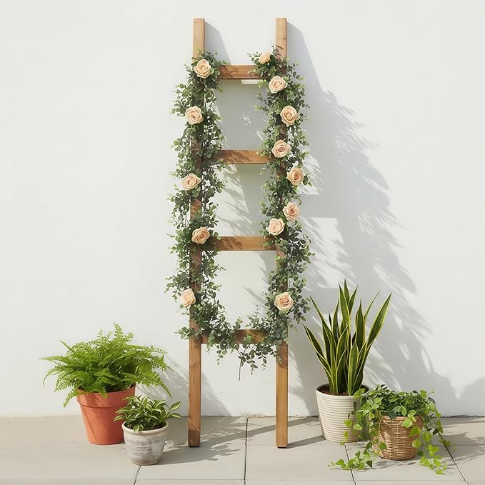 4 Pack Artificial Eucalyptus Garland, 5.5ft Faux Eucalyptus Vines with Lifelike Silver Dollar Leaves, Handmade Greenery Garland for Wedding Arch Decor, Table Runner, Home Party Backdrop