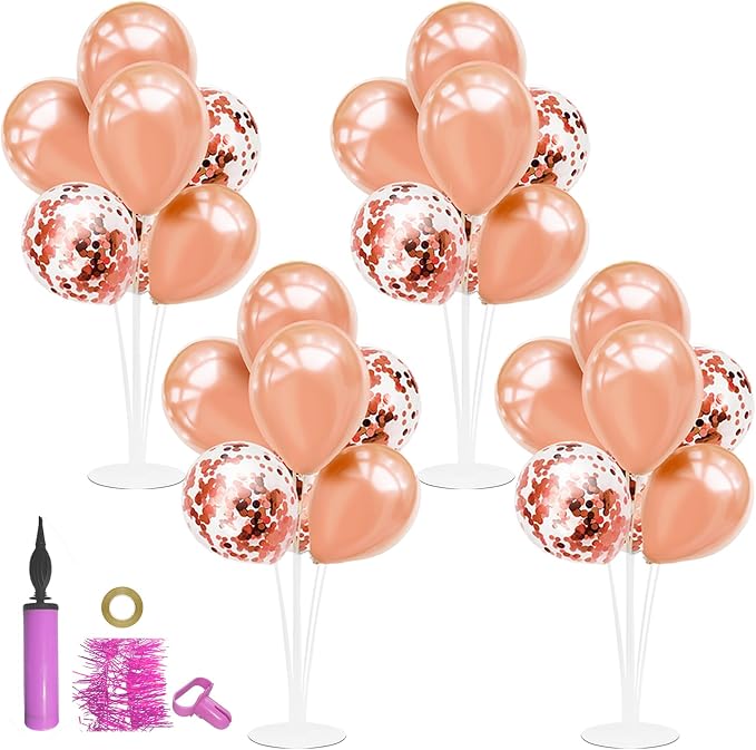 ZJDHPTY 4Set Rose Gold Balloon Stand Table Centerpieces Party Decor | Birthday Graduation Baby Shower Bridal Shower Bachelorette Anniversary Wedding Retirement Decoration New Years Party Supplies