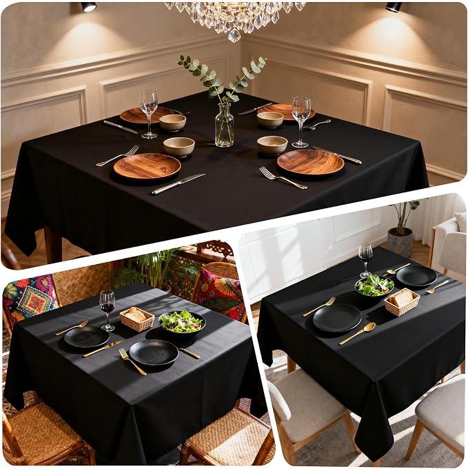 8 Pack Black Square Tablecloth 60x60 Inch Table Cloth for Square Tables, Wrinkle Resistant Washable Polyester Fabric for Dining Banquet Wedding Party
