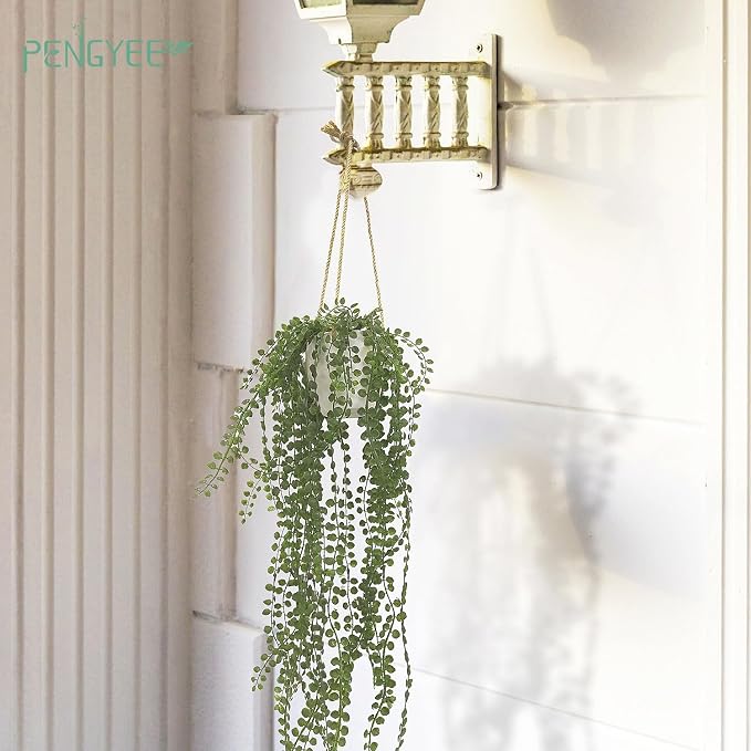 3 Packs 37" Fake Hanging Plants with White Pots for Wall Decor | Artificial Mandala Vine, Indoor/Outdoor Use, for Home Bathroom Bedroom Office Decor, Easy to Clean, Lifelike Appearance