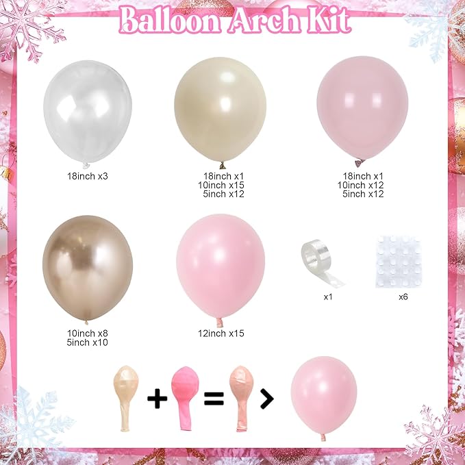 Dusty Pink Balloon Garland Arch Kit, Double Stuffed Pearl Pink White and Gold Balloon Large Clear Balloons for Girls Baby Shower Bridal Shower Wedding Birthday Party Decorations
