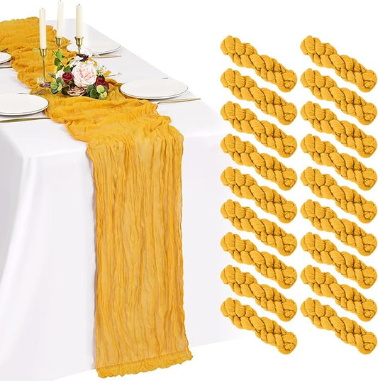 18 Pack Cheesecloth Table Runner 10FT Gold Table Runner Boho Gauze Cheese Cloth Table Runners Long Rustic Sheer Table Decorations for Wedding Party Baby Bridal Shower Birthday Holiday Home