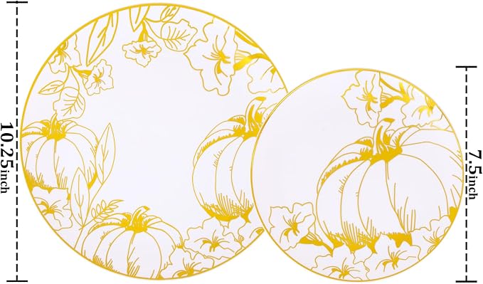 FLOWERCAT 60PCS Thanksgiving Plates & Gold Pumpkin Plates - Including 30PCS 10.25inch Thanksgiving Dinner Plates and 30PCS 7.5inch Dessert Plates for Giving Thanks Theme Party