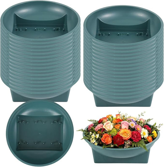 36 Pcs Floral Arrangement Bowls - 6.3 Inch Plastic Design Trays with Water Reservoir, Round Top & Square Base - Secure Green Containers for Wedding Centerpieces, Party & DIY Florist Supplies (No Foam)