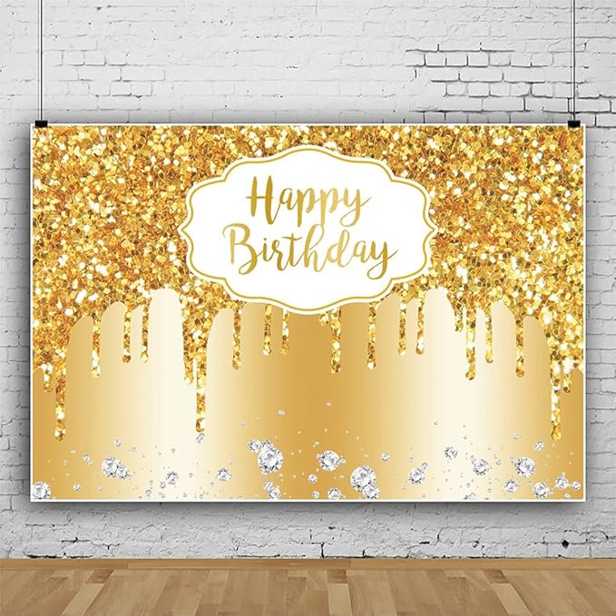 Baocicco 7x5ft Gold Happy Birthday Backdrop Modern Luxury Glitter Diamond Photography Background for Women Girls Sweet Princess Birthday Party Bridal Shower Decor Banner Supplies Photo Booth Props