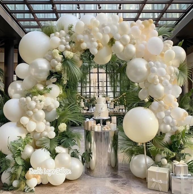 White Balloon Arch Kit Double Stuffed Ivory Beige Balloon Garland Blush Cream White Pearl Balloons for Baptism Baby Shower Birthday Bridal Shower Wedding Bachelorette Anniversary Party Decor