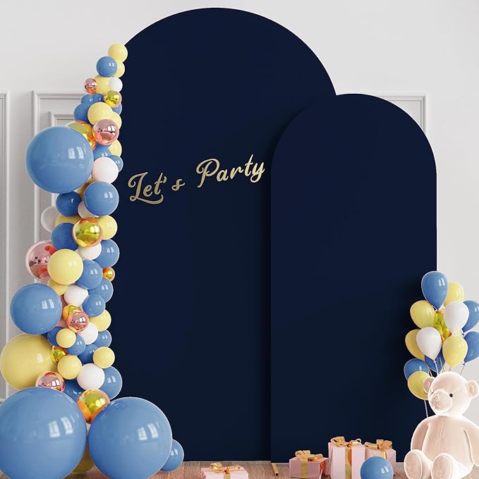 Wokceer Wedding Arch Backdrop Cover 7.2FT, 6FT Set of 2 Spandex Fitted Navy Blue Arch Covers for Round Top Chiara Arch Backdrop Stands Cover for Birthday Party Ceremony Decor