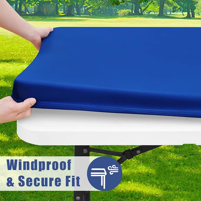 Moosfor Spandex 5 Foot Rectangle Table Cloth 6 Pack, Elastic Fitted Tablecloths for Picnic, Stretch Washable Patio Table Cover for Outdoor, Camping, Banquet and Parties (Blue, 30"x60")