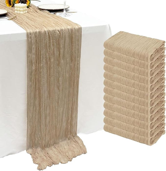 12Pack Beige Table Runner 10Ft Cheesecloth Table Runner Boho Gauze Table Runners Long Cheese Cloth Table Runners for Wedding Party Bridal Shower Thanksgiving Christmas