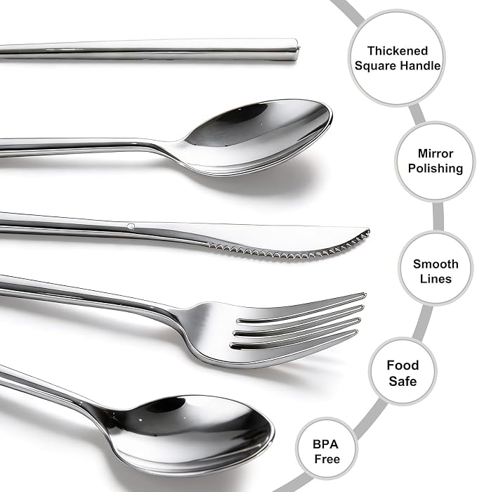 Tinybee 300PCS Silver Plastic Silverware - Heavy Duty Plastic Silverware, Luxury Silver Disposable Utensils - Elegant Disposable Utensil Include 100 Knives, 100 Forks, 100 Spoons for Party&Wedding