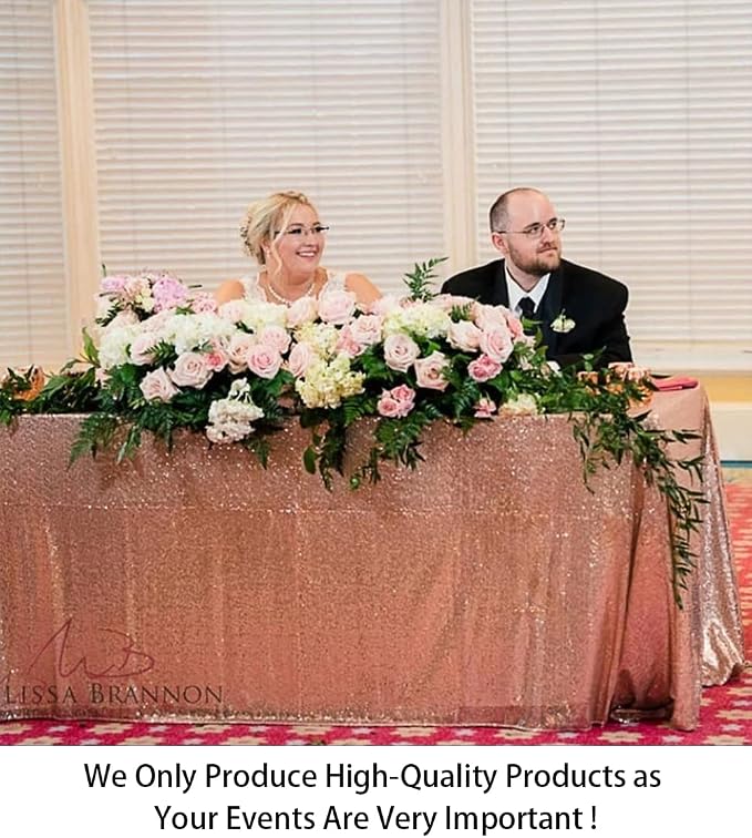 ShiDianYi Sequin Tablecloth 50x72-Inch,Rose Gold Elegant Shimmer Square Table Linens, Sparkly Table Cloth/Overlay