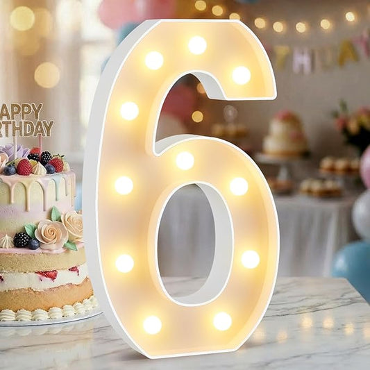 12.6 Inch LED Marquee Light Up Numbers, Birthday Number Lights as Gifts for Girls Women Men, Lighted Marquee Numbers for Anniversary Party Night Light Table Decorations, Number 6