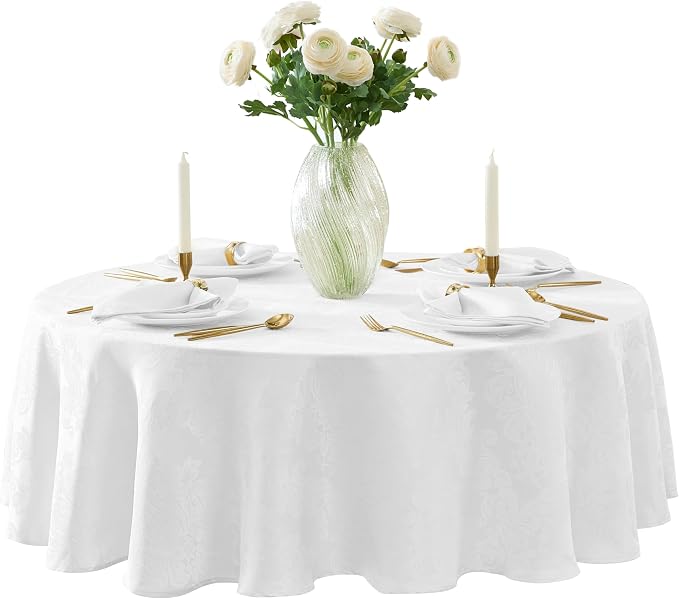 Newbridge Barcelona Luxury Damask Fabric Napkins, Set of 4 Square Napkins, White, 100% Polyester, No Iron, Soil Resistant Dining Room, Party and Banquet Napkins