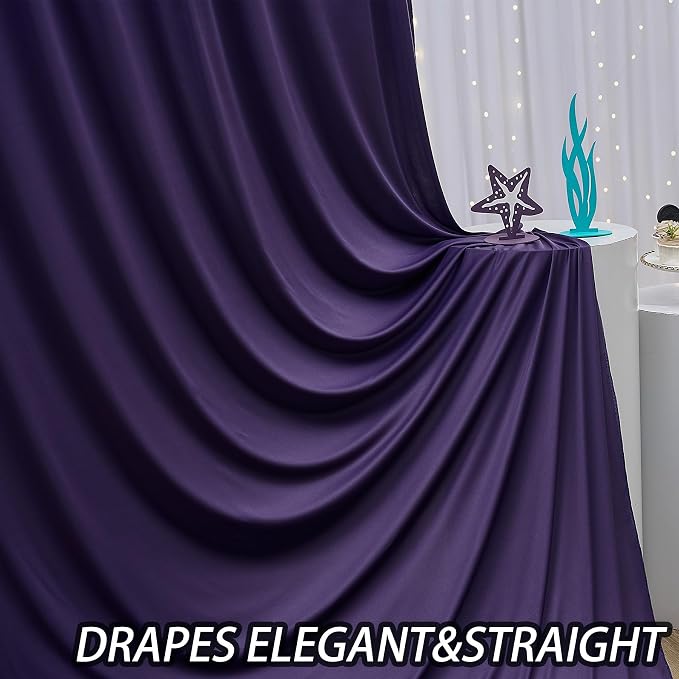 10ftx12ft Wrinkle Free Purple Backdrop Curtain,2 Panels 12FT Height Wedding Backdrop Drapes,Silky Polyester Back Drop Cloth for Birthday Photography Background Party Backdrop Draping