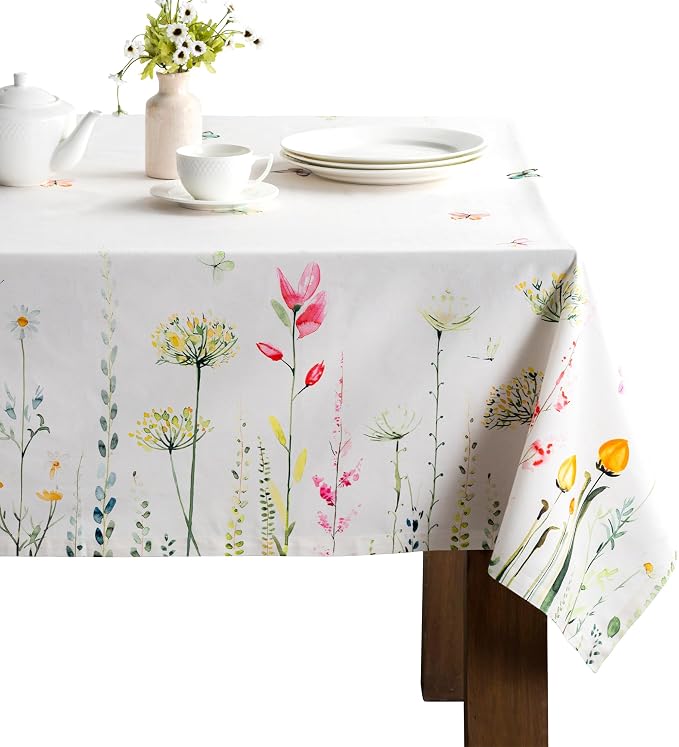 Maison d' Hermine Table Cloth Rectangle Table 100% Cotton 60 x 120 Inches Tablecloth Reusable Decorative for Dining Kitchen Room Farmhouse Party Home Hotel Restaurant Spring Summer - Botanical Fresh