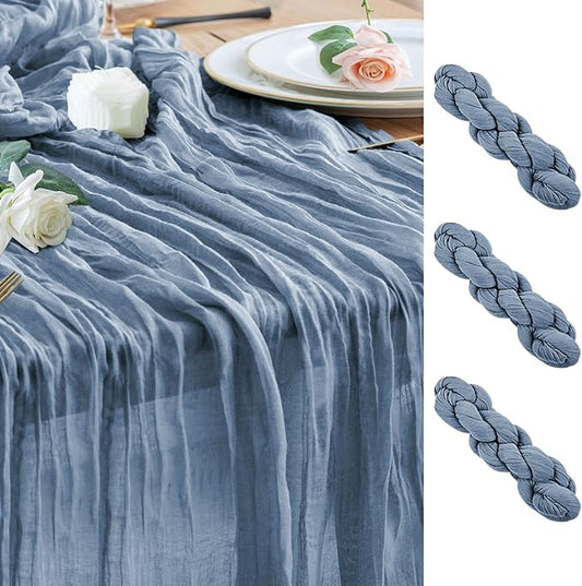 Wokceer Dusty Blue Cheesecloth Table Runner Spring 3Pack 10FT Boho Gauze Easter Cheese Cloth Table Runner for Party Long Rustic Sheer Runners for Baby Bridal Shower Wedding