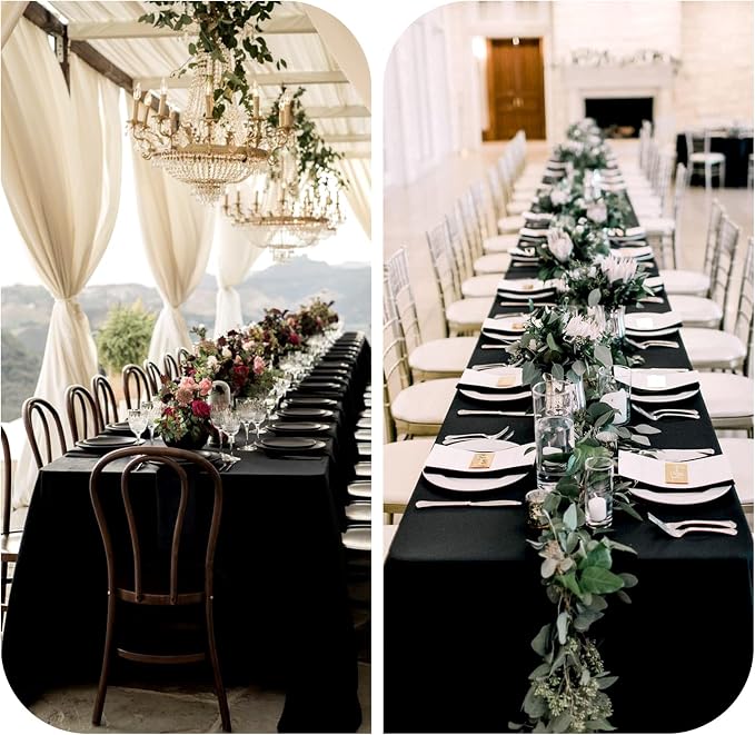 6 Pack Tablecloth 90 x 156 inch Polyester Table Cloth for 8 Foot Rectangle Tables,Stain and Wrinkle Resistant Washable Fabric Table Covers Polyester Black Table Clothes for Wedding,Party,Banquet
