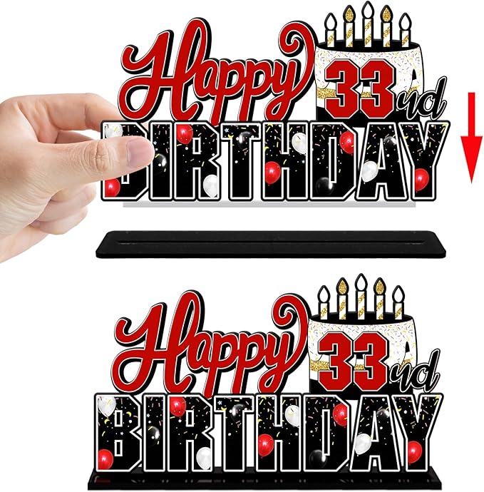 LINGTEER Happy 33rd Birthday Red Acrylic Table Topper Centerpieces Set - Cheers to 33 Years Old Birthday 33rd Bday Party Gift Decorations.