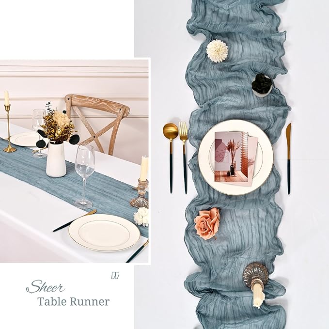 24 Pack Dusty Blue Cheesecloth Table Runner,Gauze Boho Long Cheese Cloth Table Runner 17x108 inch Rustic Table Runners for Wedding Party Bridal Shower Banquet Table Decorations