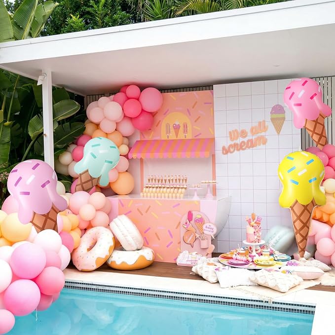 JellyArch 4 Pcs Ice Cream Party Decorations Inflatable 36 Inch Ice Cream Cone Inflatable Pool Floats Blow up Summer Outdoor Beach Sweet Birthday Party Decorations for Swimming Pool Beach