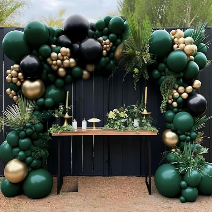 Black Green Gold Balloon Garland Double Stuffed Forest Dark Green Balloons Black Gold Balloon Arch Kit for Graduation Birthday Jungle Baby Shower Wedding Prom Camo Army Party Decorations