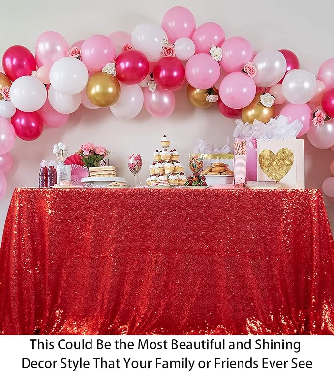 ShiDianYi Sequin Tablecloth Rectangle 50x72-Inch Red Table Cloths for Parties Rectangular Tablecloth Overlay Glitter Red Sequin Fabric Table Linens Birthday/Baby Shower