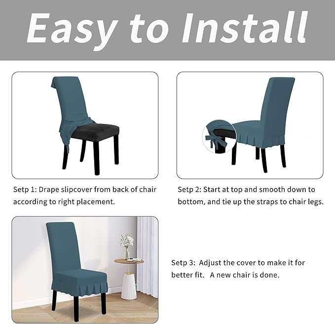 Easy-Going Dining Chair Covers Stretch Parsons Chair Slipcover with Skirt Chair Covers for Dining Room Restaurant Banquet (2 PCS, Bluestone)