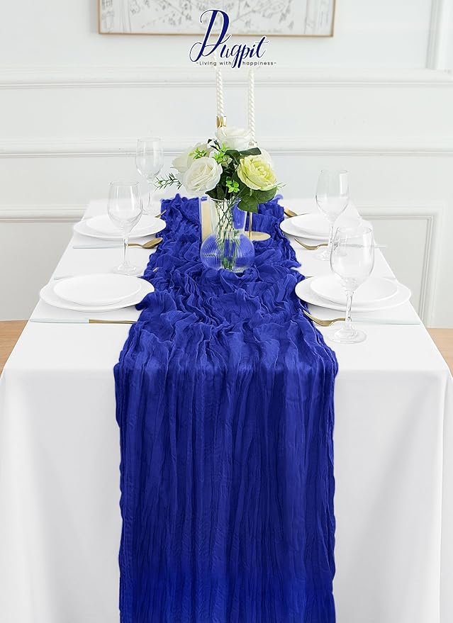 16Pack Royal Blue Table Runners 10FT Royal Blue Cheesecloth Table Runner 35x120Inch Long Boho Cheese Cloth Table Runner Rustic Gauze Table Runners for Party Wedding Bridal Baby Shower Decorations