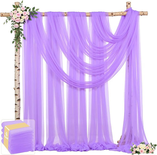4 Panels Lavender Wedding Arch Draping Fabric 30" x 19ft Wedding Drapes Tulle Drapes for Backdrop Sheer Fabric Backdrop Draping Decorations Back Drop Curtains for Reception Ceremony Party