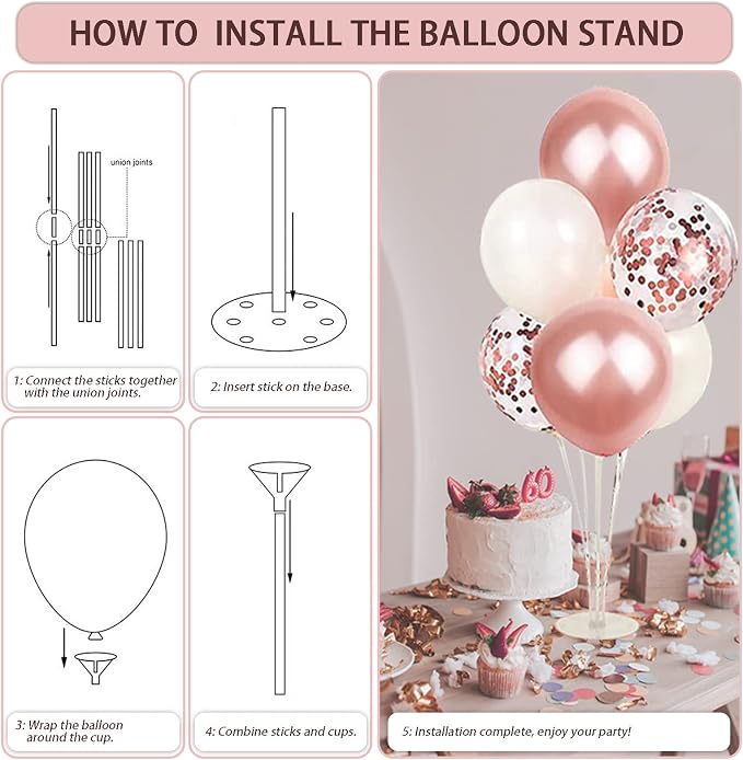 UJoyant Birthday Decorations For Women, 229 Pcs Rose Gold and Black Happy Birthday Supplies - Disposable Dinnerware Set with 25 Guest, Balloons, Sash, Tiara, Banner, Fringe Curtain, Photo Booth Props