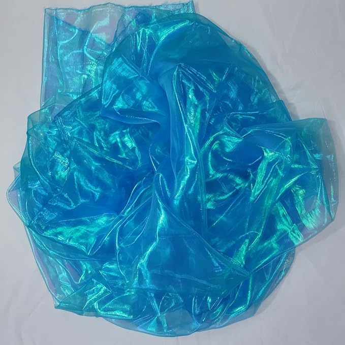 Sky Blue Iridescent Organza Fabric for Wedding & Halloween, 11 Yard Long, 59-Inch Wide, Perfect for DIY, Photography Scene Arrangement, and Personalized Clothing Production