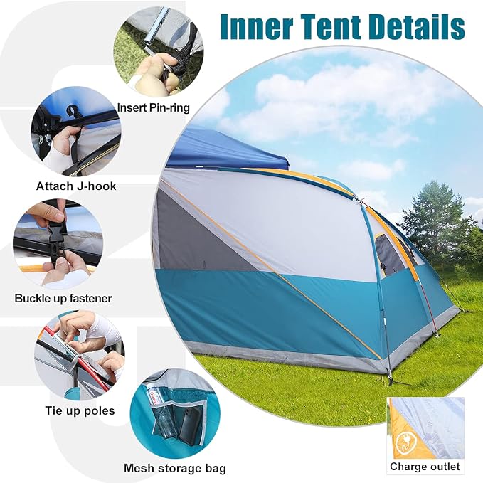 UNP Canopy Side Tent, Camping Cube Tents for Pop Up Canopies,Easy Up Side Tents for 4-Person, Fit for 10'x10' Outdoor Canopy Tent (Ocean Blue)