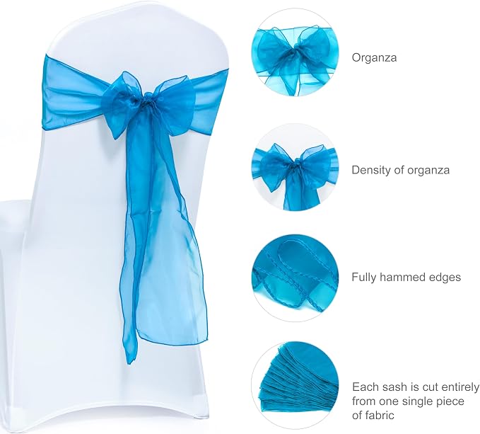 MDS® Pack of 25 Organza Chair Sashes for Wedding Decoration, Reusable Sheer Chair Bows for Banquet Chair Cover, Reception, Bridal Shower, Baby Shower, Birthday Party & Special Events - Dark Teal