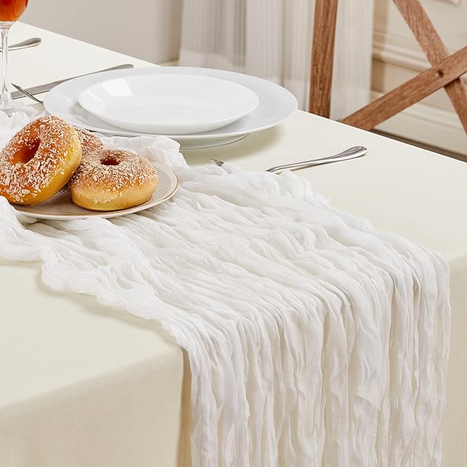 6 Pack White Cheesecloth Table Runner 10FT Long Easter Spring Boho Gauze Table Runner Rustic Sheer Runner for Spring Wedding Bridal Baby Shower Birthday Party Table Decor Easter Decorations
