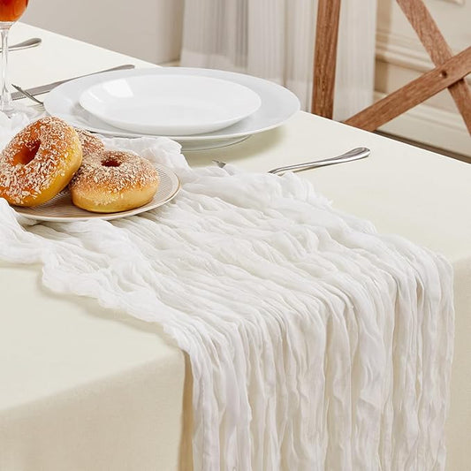 White Mother’s Day Cheesecloth Table Runner 10FT Long Easter Spring Boho Gauze Table Runner Rustic Sheer Runner for Spring Wedding Bridal Baby Shower Birthday Party Table Decor Easter Decorations