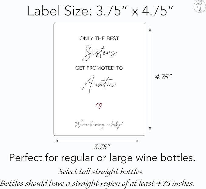 FAMILY & FRIENDS Pregnancy Announcement Wine Labels ● SET of 6 ● 2 Best SISTERS + 4 Best FRIENDS Get Promoted to AUNTIE Label, Baby Reveal Card alternative, Waterproof (Minimalist)