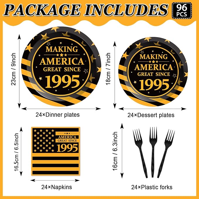 96Pcs 30th Birthday Party Supplies Black and Gold Paper Plates Napkins and Forks 30th Birthday Party Decorations Making Great Since 1995 Dinnerware Party Favor for Men or Women Tableware Serves 24