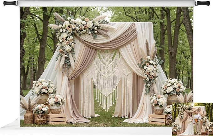 Kate Spring Backdrops Boho Outdoor Photography Backdrop Wedding Photo Booth, 7x5ft
