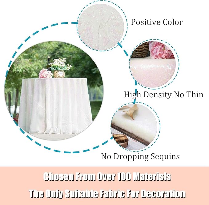 Sequin Tablecloth for Parties 132 Inch - Sparkle Glitter Cloth Round Table Cover Overlay for Wedding Baby Shower Ceremony Birthday Cake Table Holiday Banquet Decoration(Iridescent)