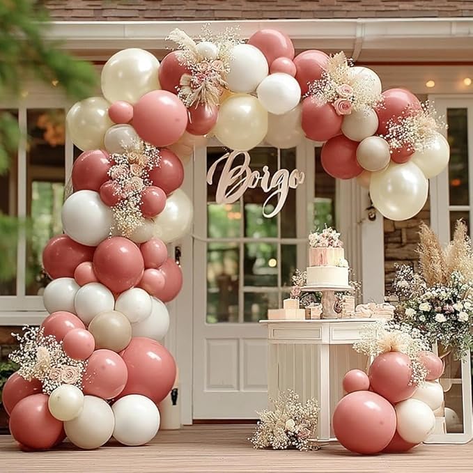 Dusty Pink Cream White Balloon Garland, Double Stuffed Rose Pink Sand White Pearl Balloon Arch Kit for Boho Bridal Shower Wedding Baby Shower Birthday Mother's Day Party Decorations